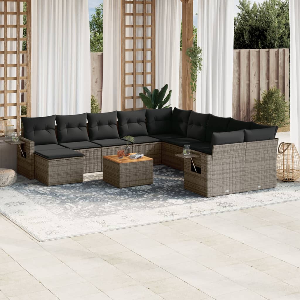 14-Delige Loungeset Met Kussens Poly Rattan Grijs