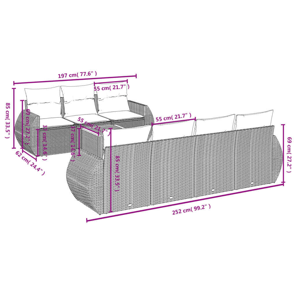 8-Delige Loungeset Met Kussens Poly Rattan Zwart