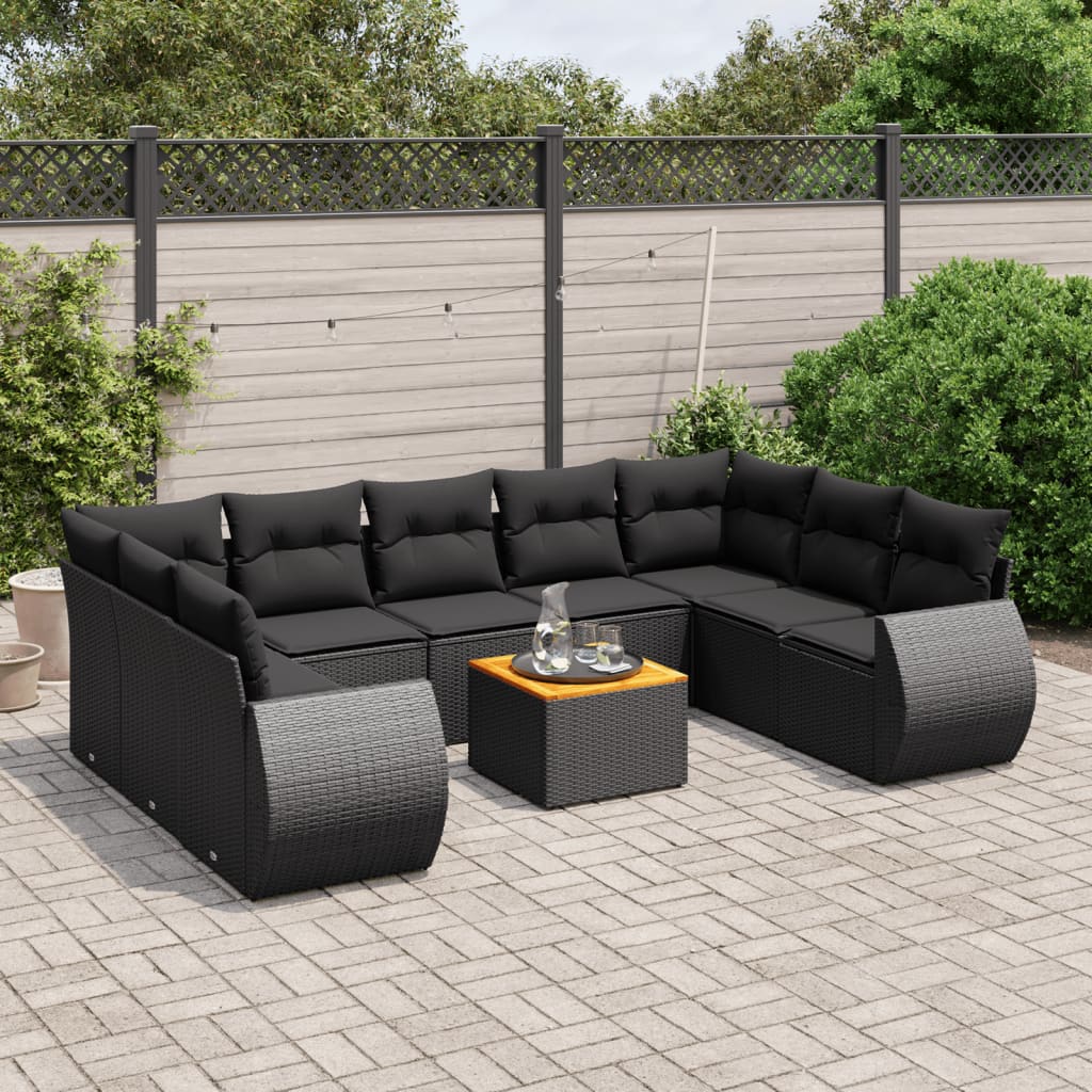 10-Delige Loungeset Met Kussens Poly Rattan Zwart