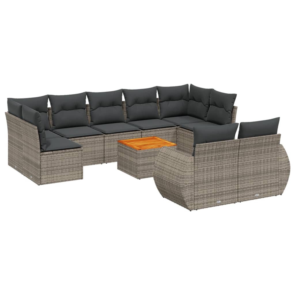 10-Delige Loungeset Met Kussens Poly Rattan Grijs