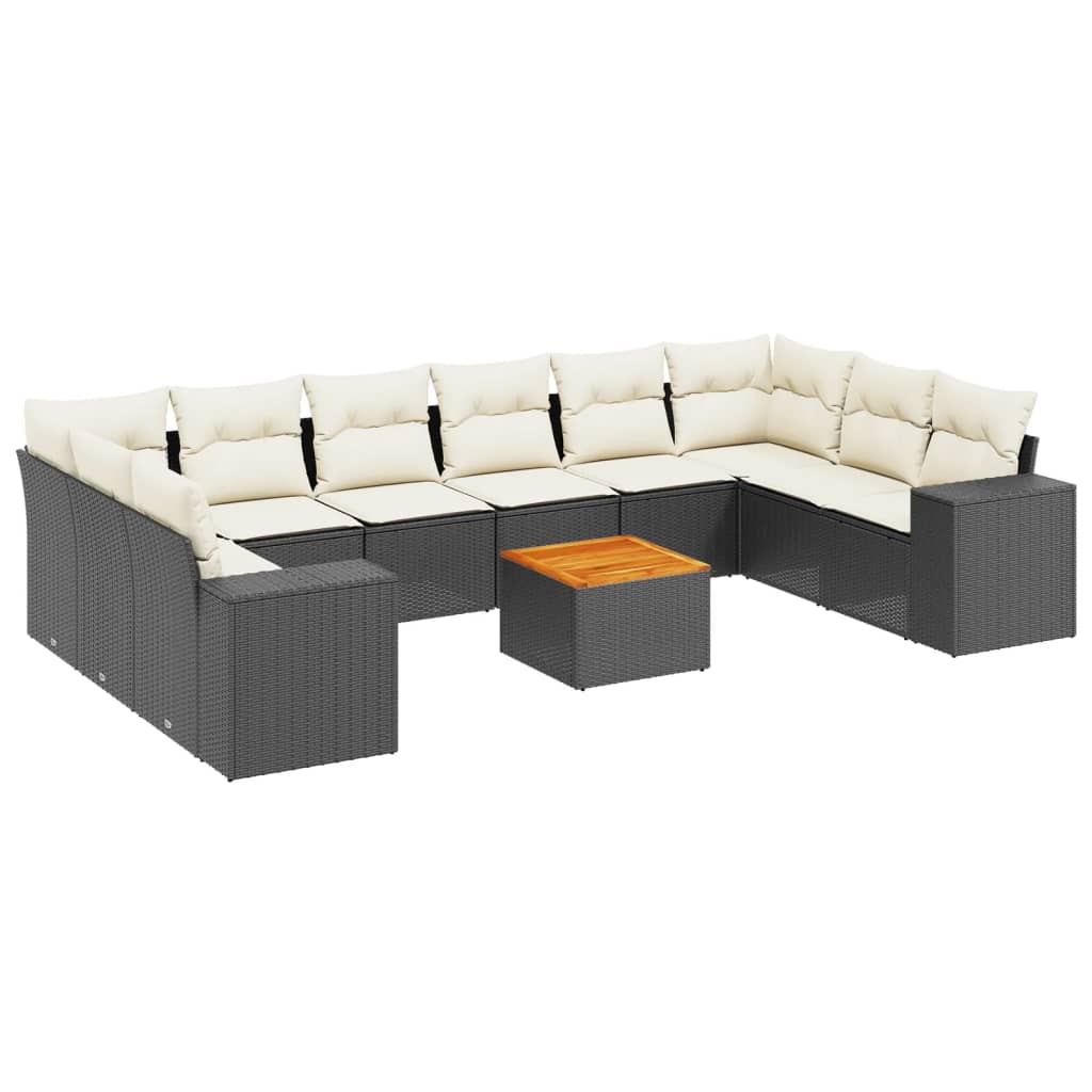 11-Delige Loungeset Met Kussens Poly Rattan Zwart