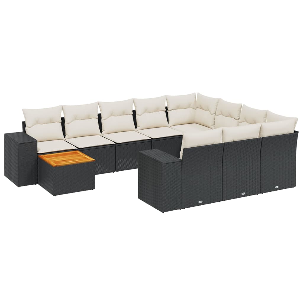 11-Delige Loungeset Met Kussens Poly Rattan Zwart