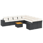 11-Delige Loungeset Met Kussens Poly Rattan Zwart