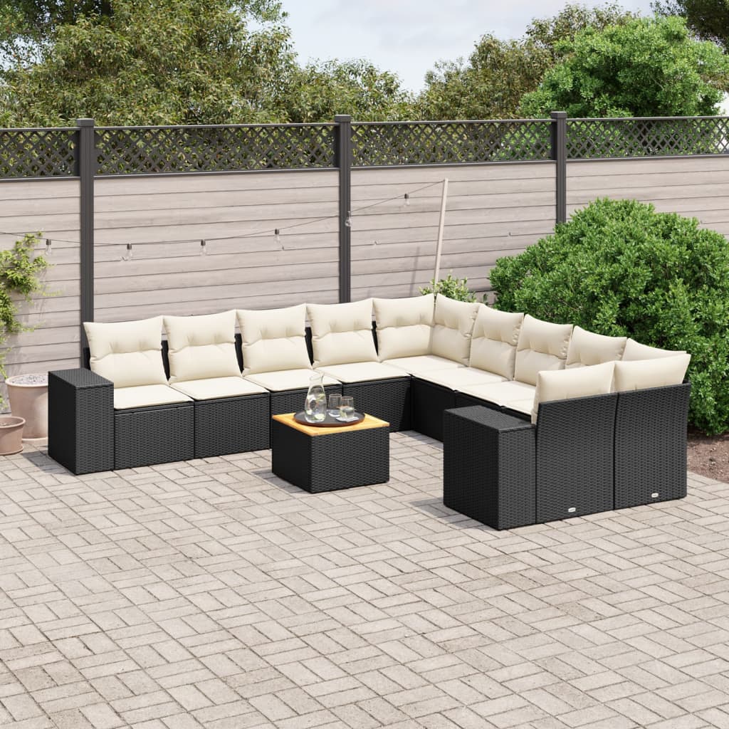 11-Delige Loungeset Met Kussens Poly Rattan Zwart