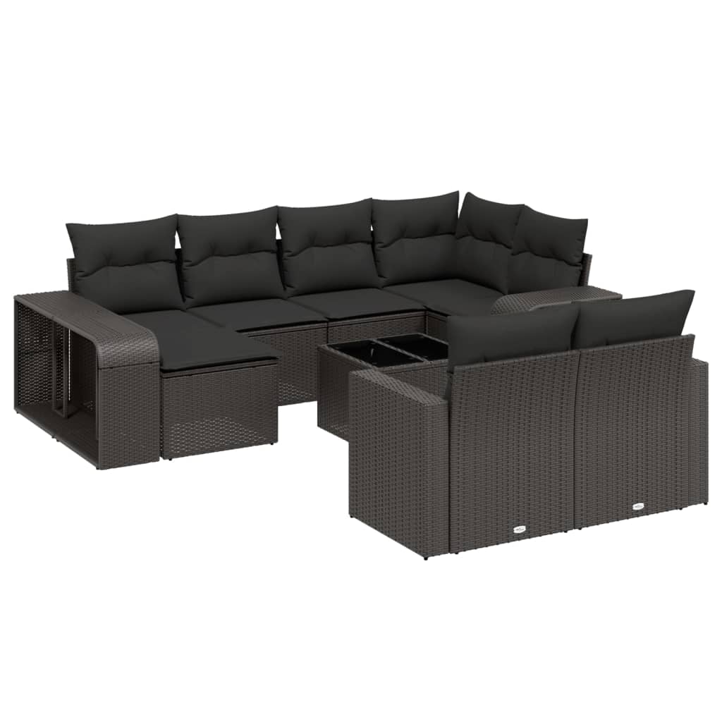 11-Delige Loungeset Met Kussens Poly Rattan Zwart