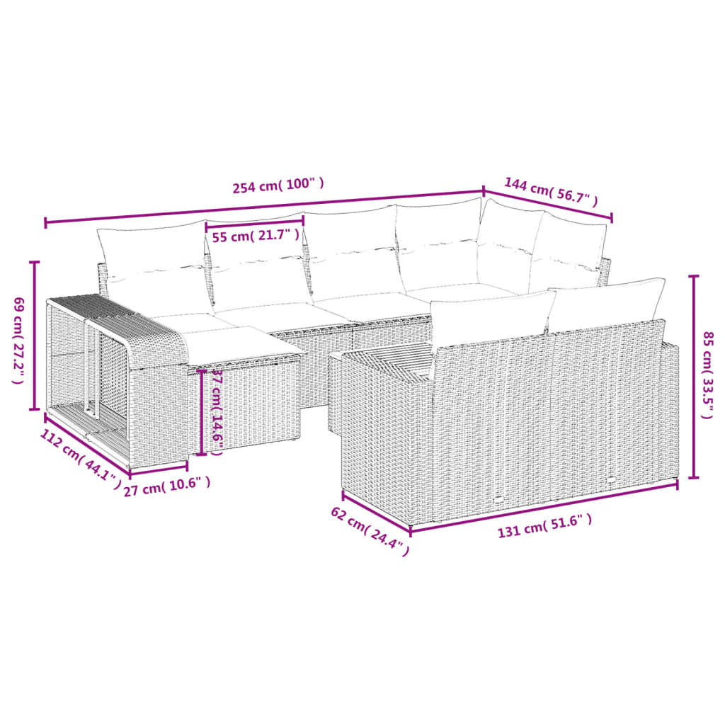 11-Delige Loungeset Met Kussens Poly Rattan Zwart