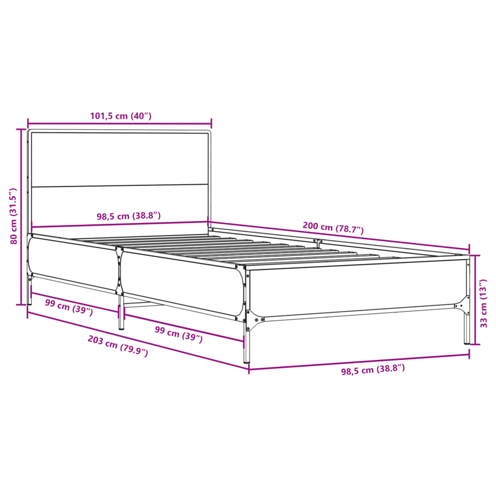 Bedframe Bewerkt Hout En Metaal Kleurig