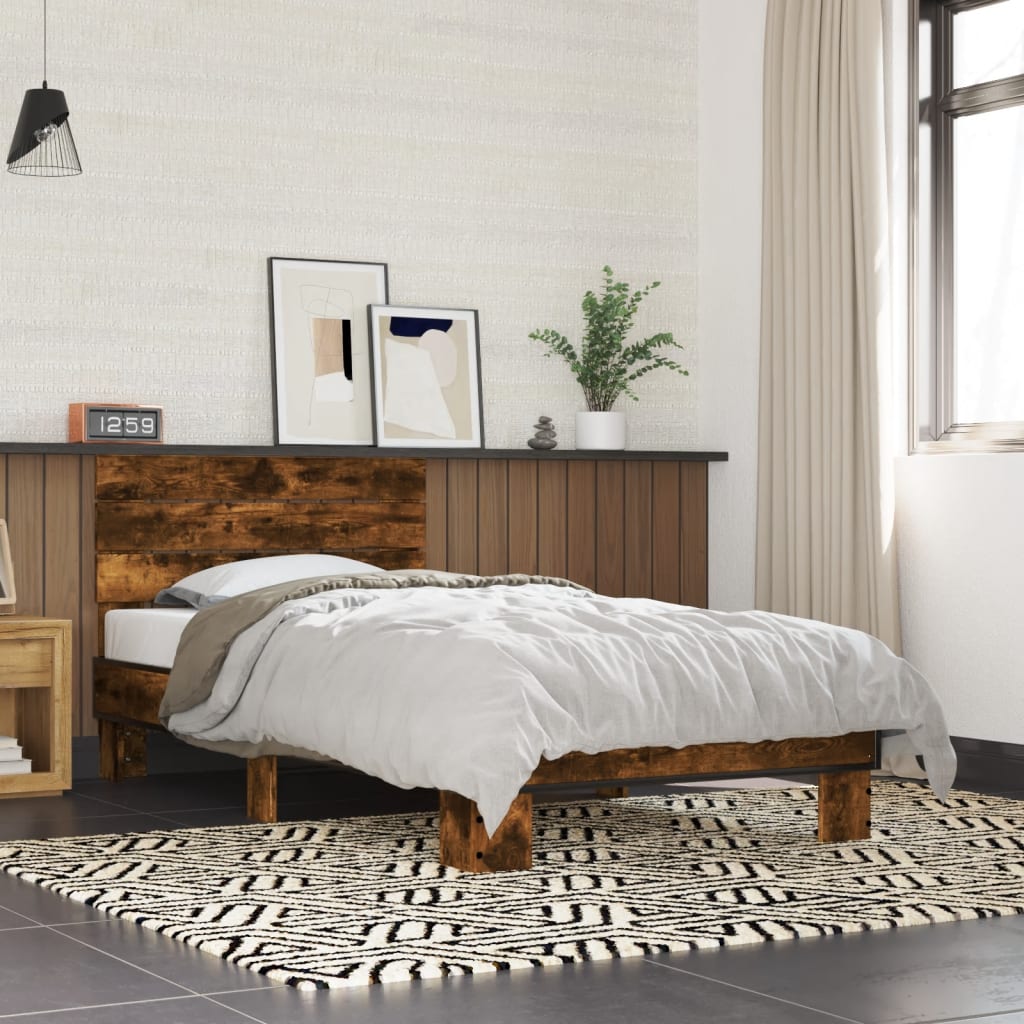 Bedframe Bewerkt Hout En Metaal Eiken