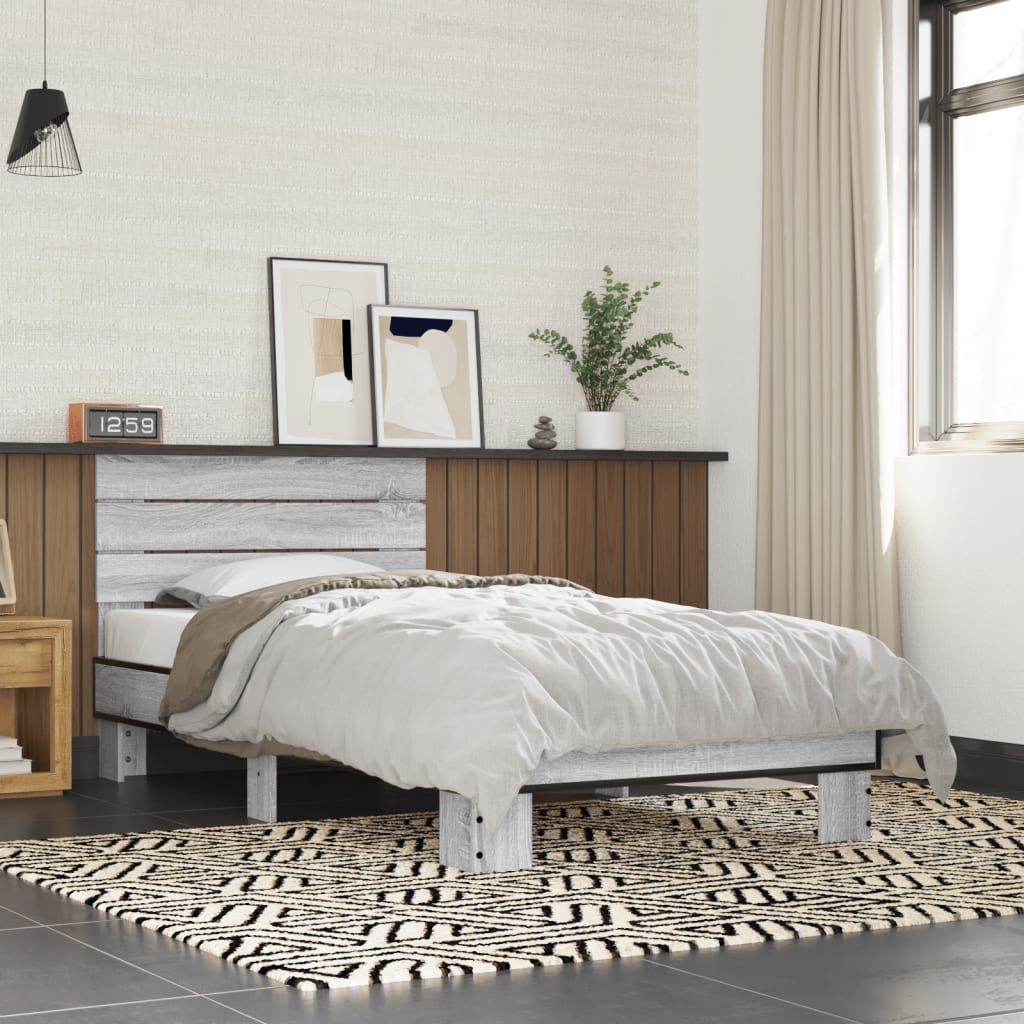 Bedframe Bewerkt Hout En Metaal Eiken