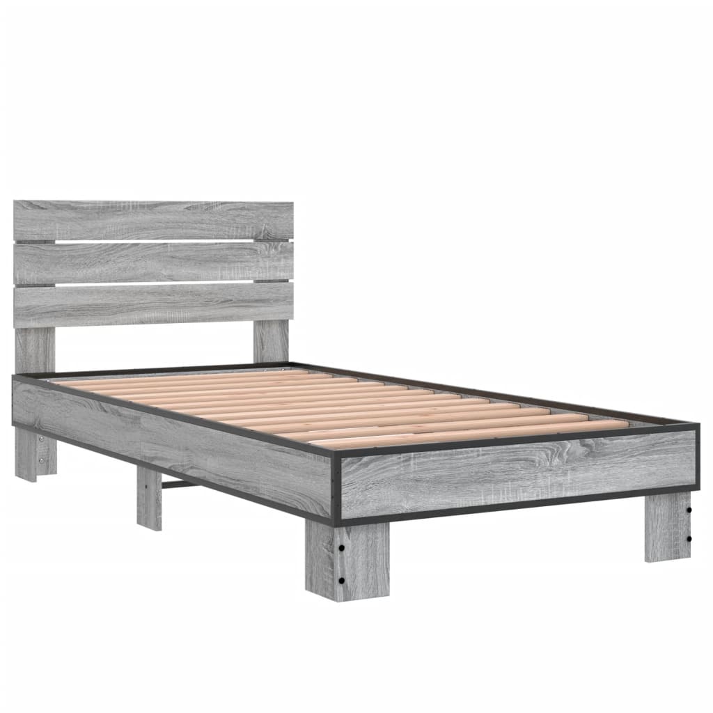 Bedframe Bewerkt Hout En Metaal Eiken