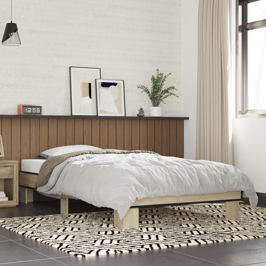 Bedframe Bewerkt Hout En Metaal Eiken