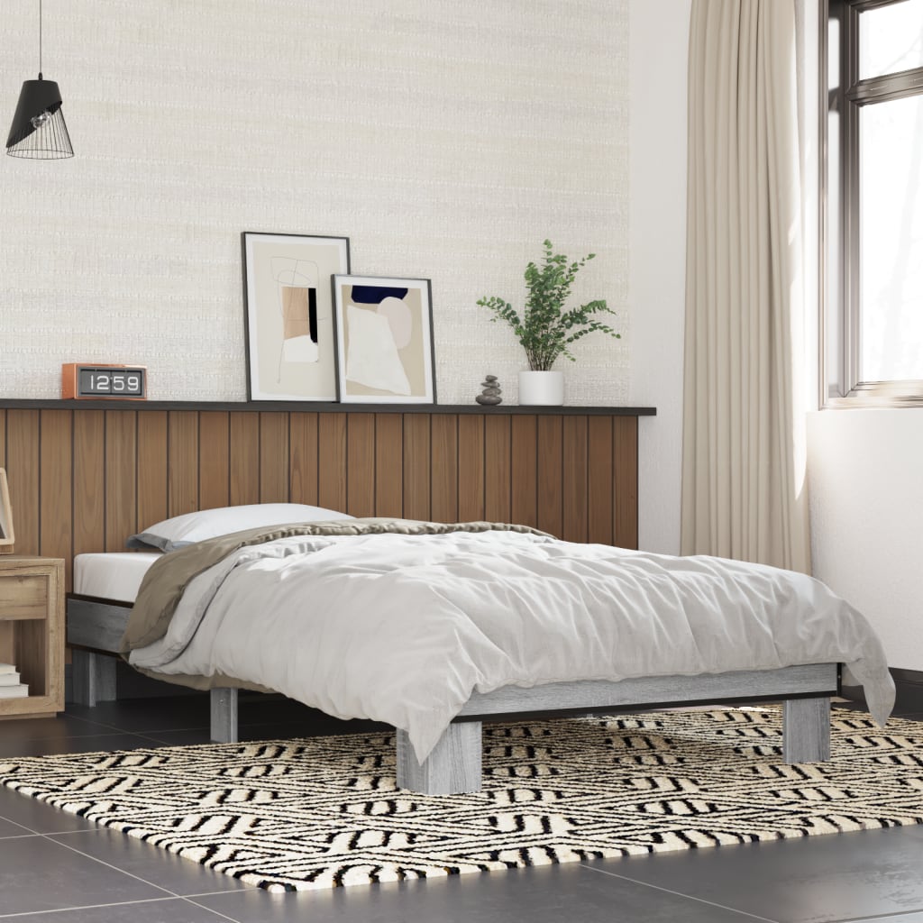 Bedframe Bewerkt Hout En Metaal Eiken