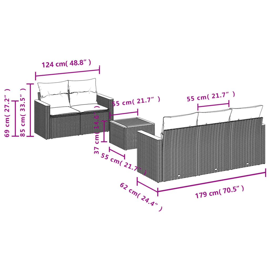 6-Delige Loungeset Met Kussens Poly Rattan Grijs