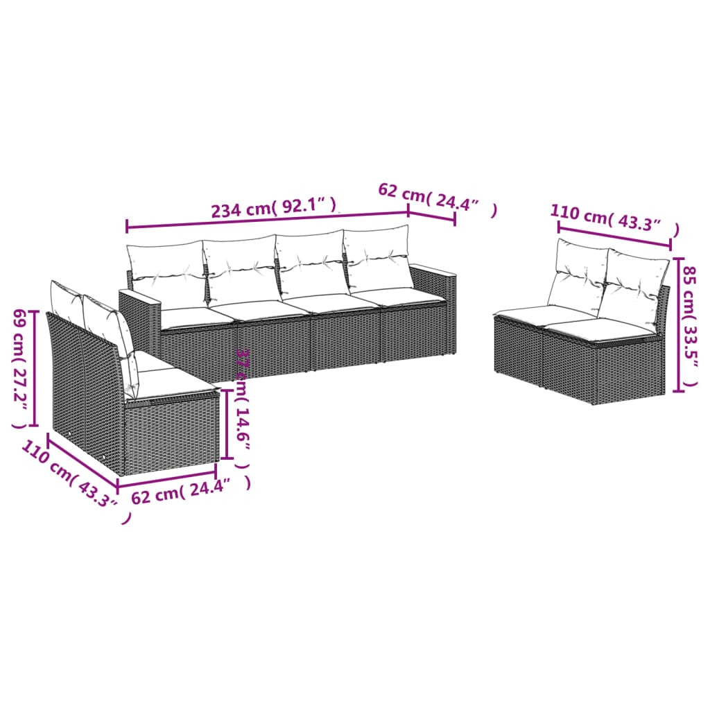 8-Delige Loungeset Met Kussens Poly Rattan Beige