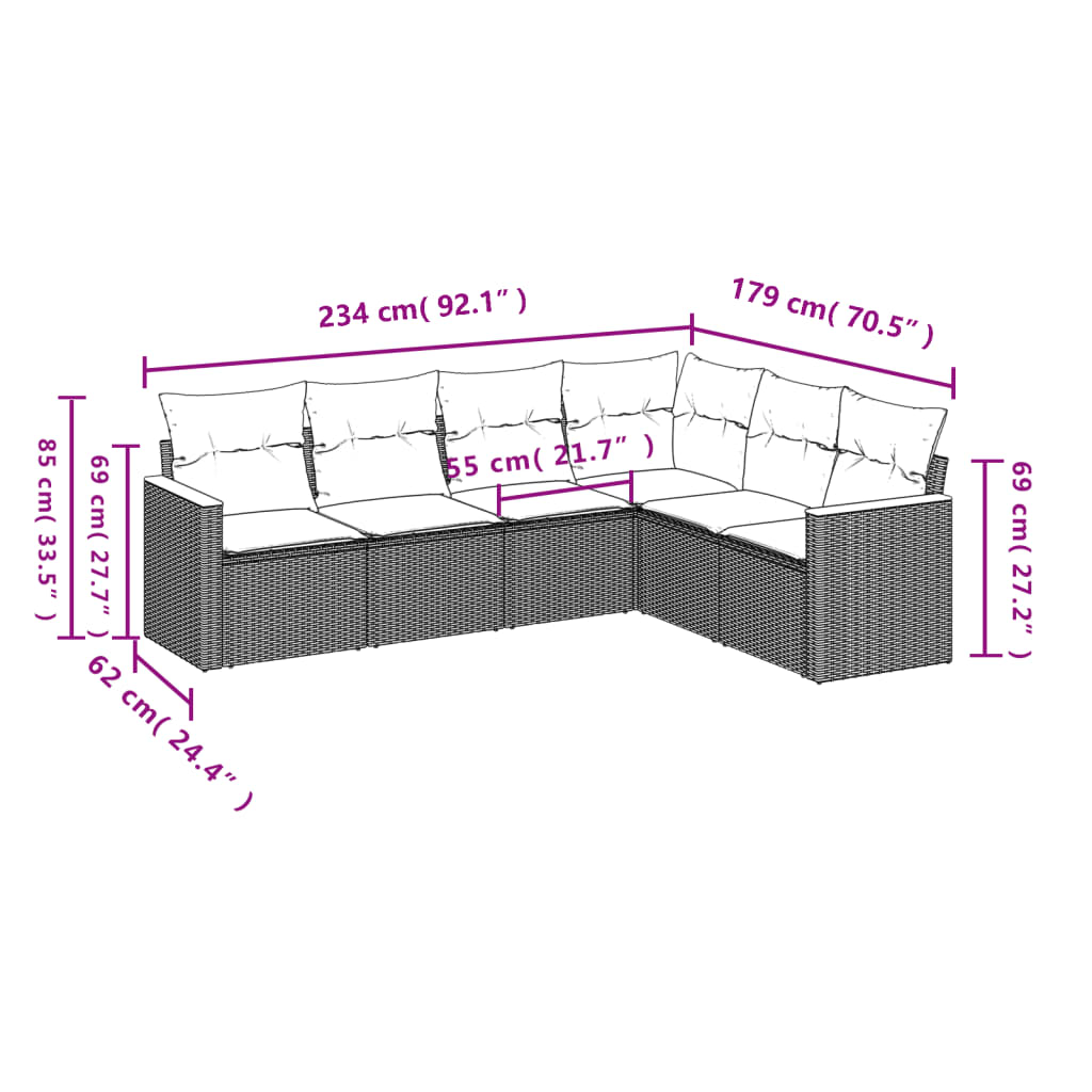 6-Delige Loungeset Met Kussens Poly Rattan Grijs