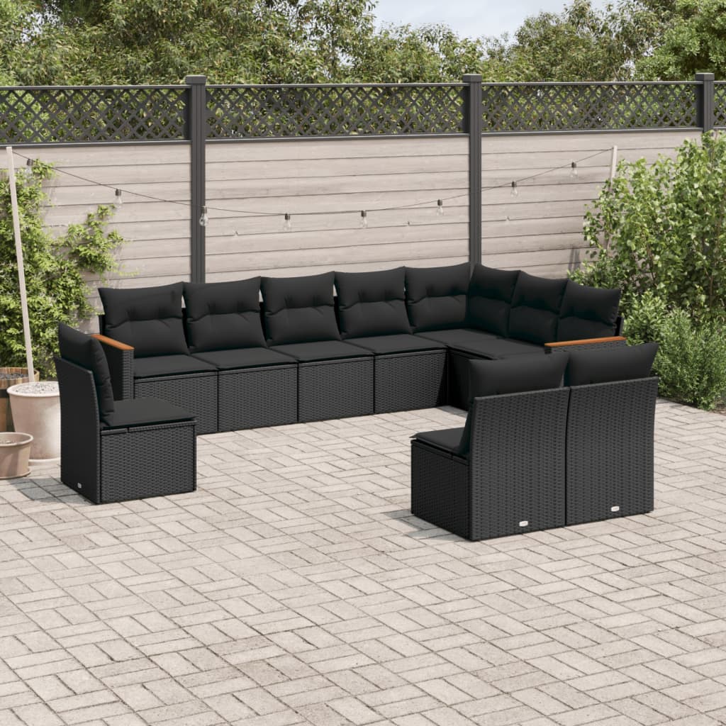 10-Delige Loungeset Met Kussens Poly Rattan Zwart