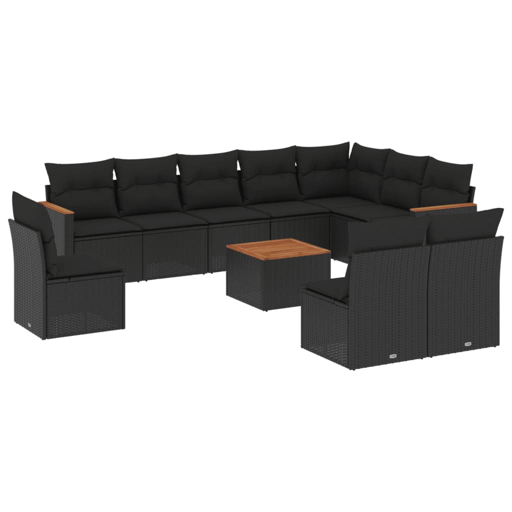 11-Delige Loungeset Met Kussens Poly Rattan Zwart