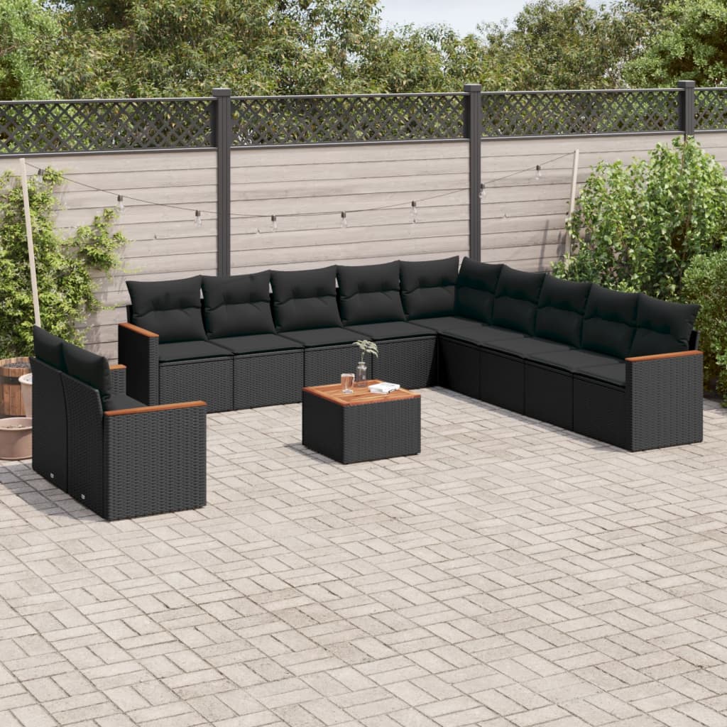 12-Delige Loungeset Met Kussens Poly Rattan Zwart