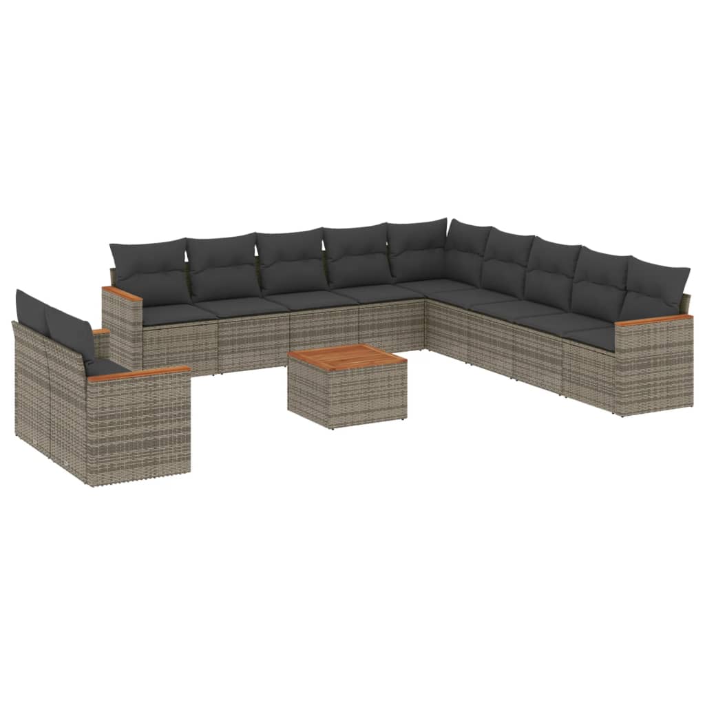 12-Delige Loungeset Met Kussens Poly Rattan Grijs