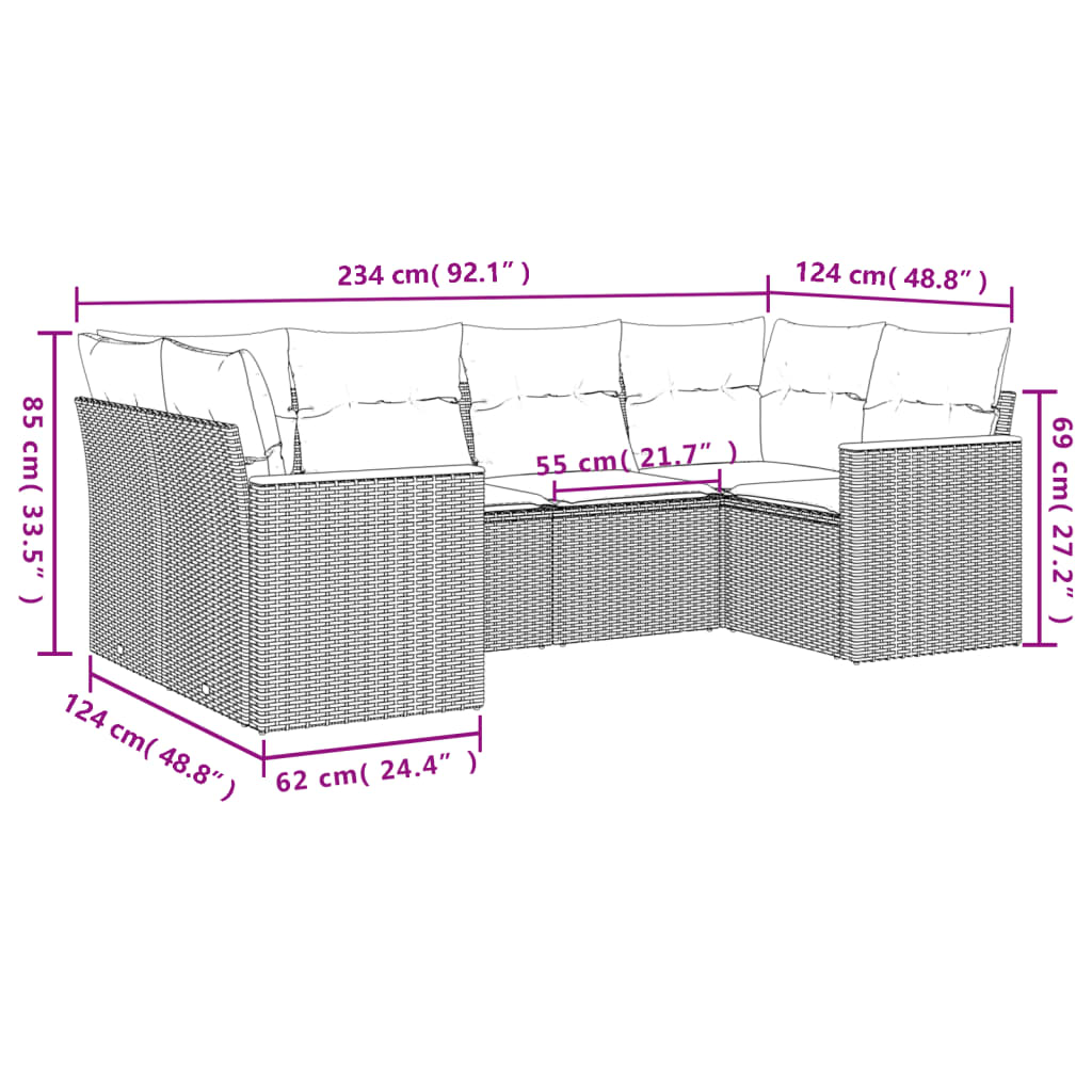 6-Delige Loungeset Met Kussens Poly Rattan Beige