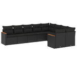 9-Delige Loungeset Met Kussens Poly Rattan Zwart