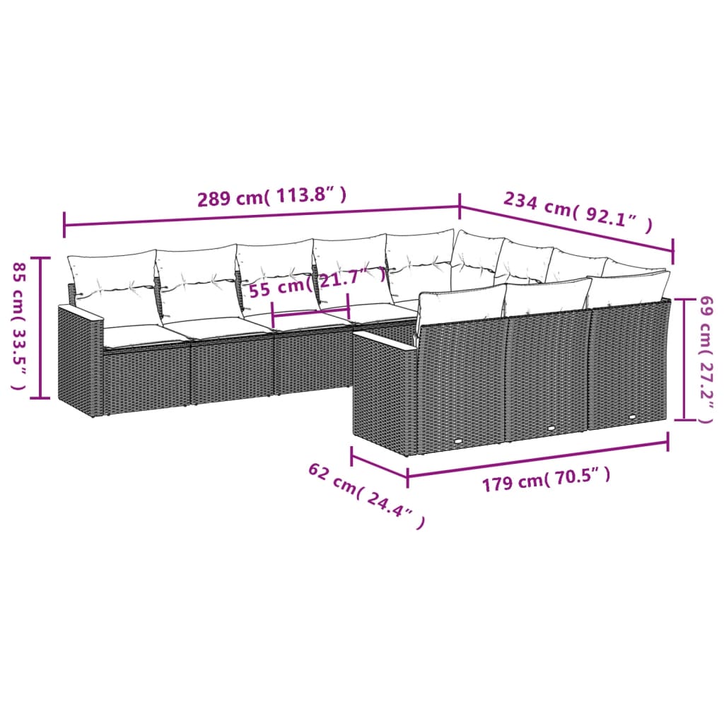 10-Delige Loungeset Met Kussens Poly Rattan Zwart