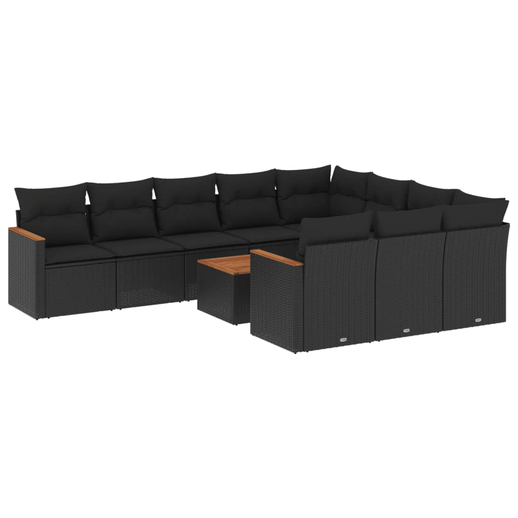 11-Delige Loungeset Met Kussens Poly Rattan Zwart