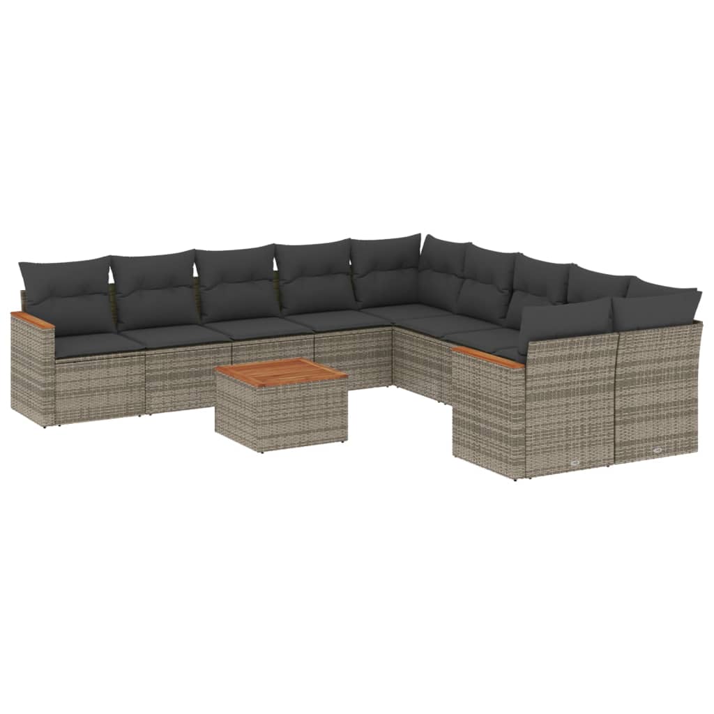 11-Delige Loungeset Met Kussens Poly Rattan Grijs