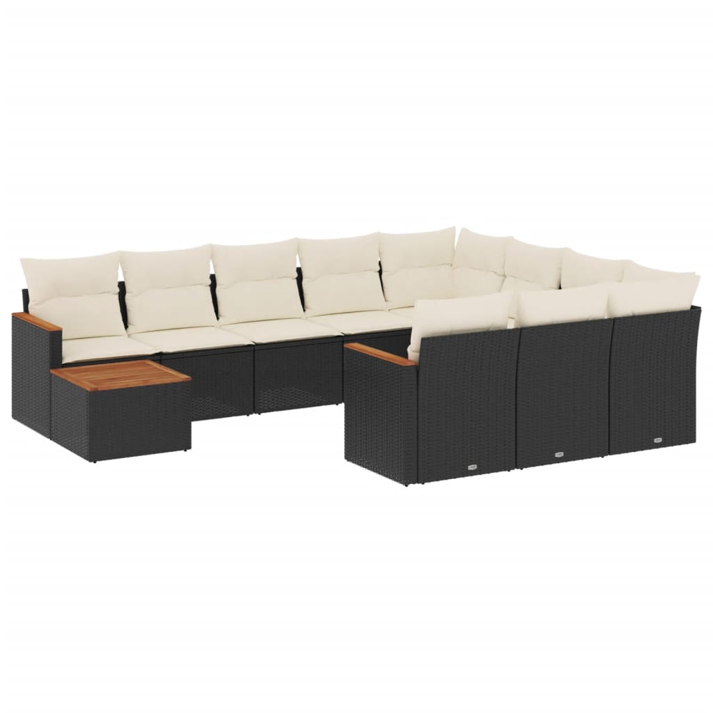 11-Delige Loungeset Met Kussens Poly Rattan Zwart