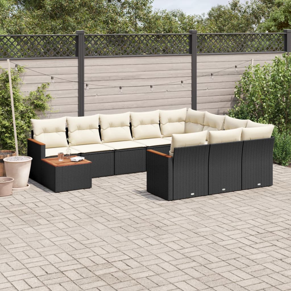 11-Delige Loungeset Met Kussens Poly Rattan Zwart