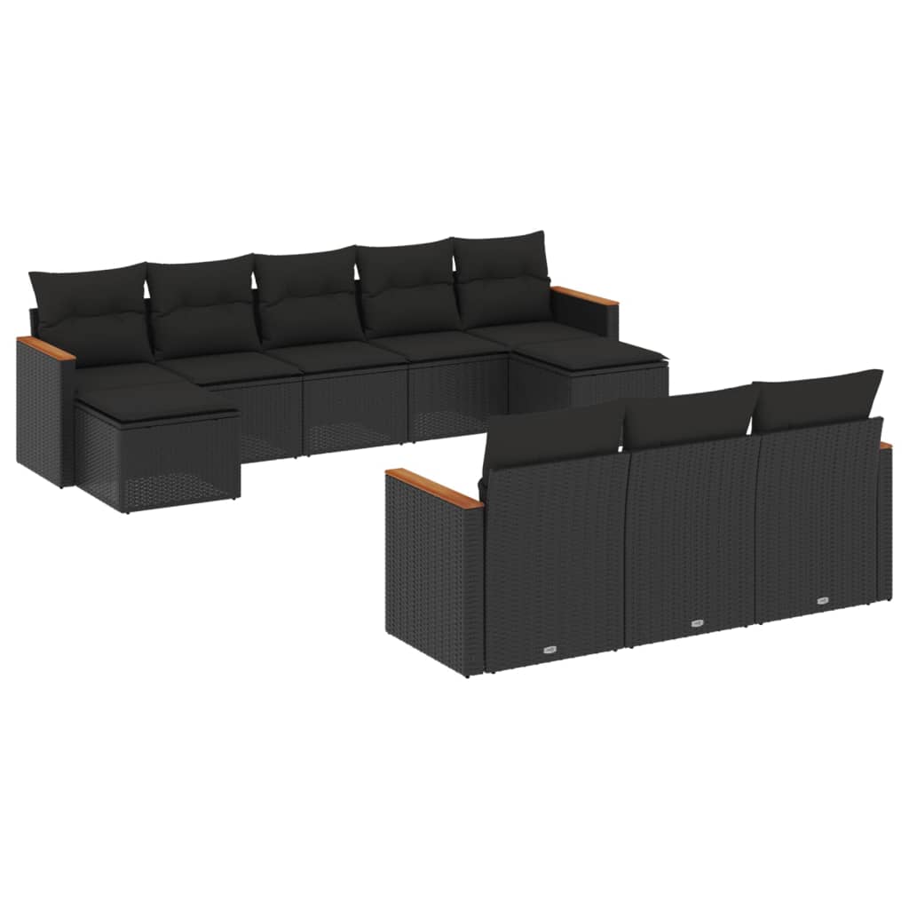 10-Delige Loungeset Met Kussens Poly Rattan Zwart