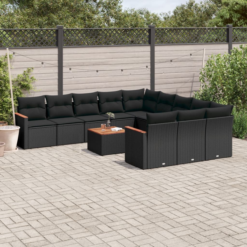 12-Delige Loungeset Met Kussens Poly Rattan Zwart