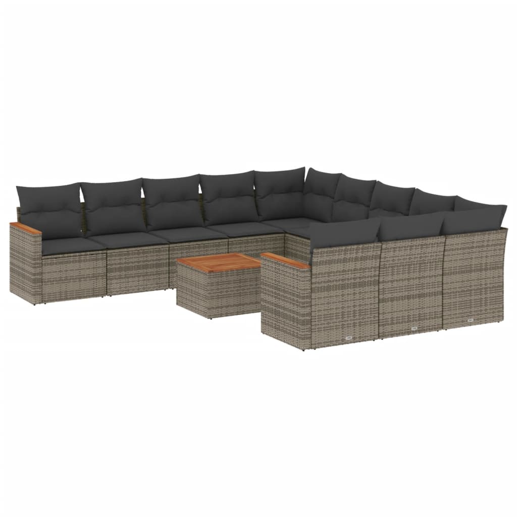 12-Delige Loungeset Met Kussens Poly Rattan Grijs