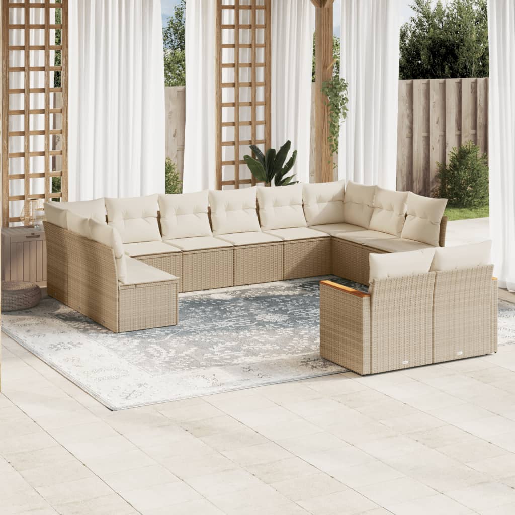 12-Delige Loungeset Met Kussens Poly Rattan Beige