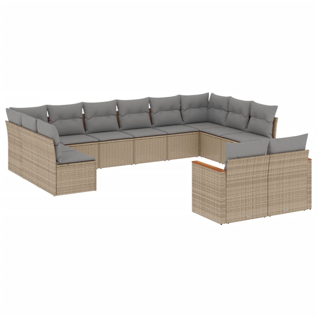 12-Delige Loungeset Met Kussens Poly Rattan Beige