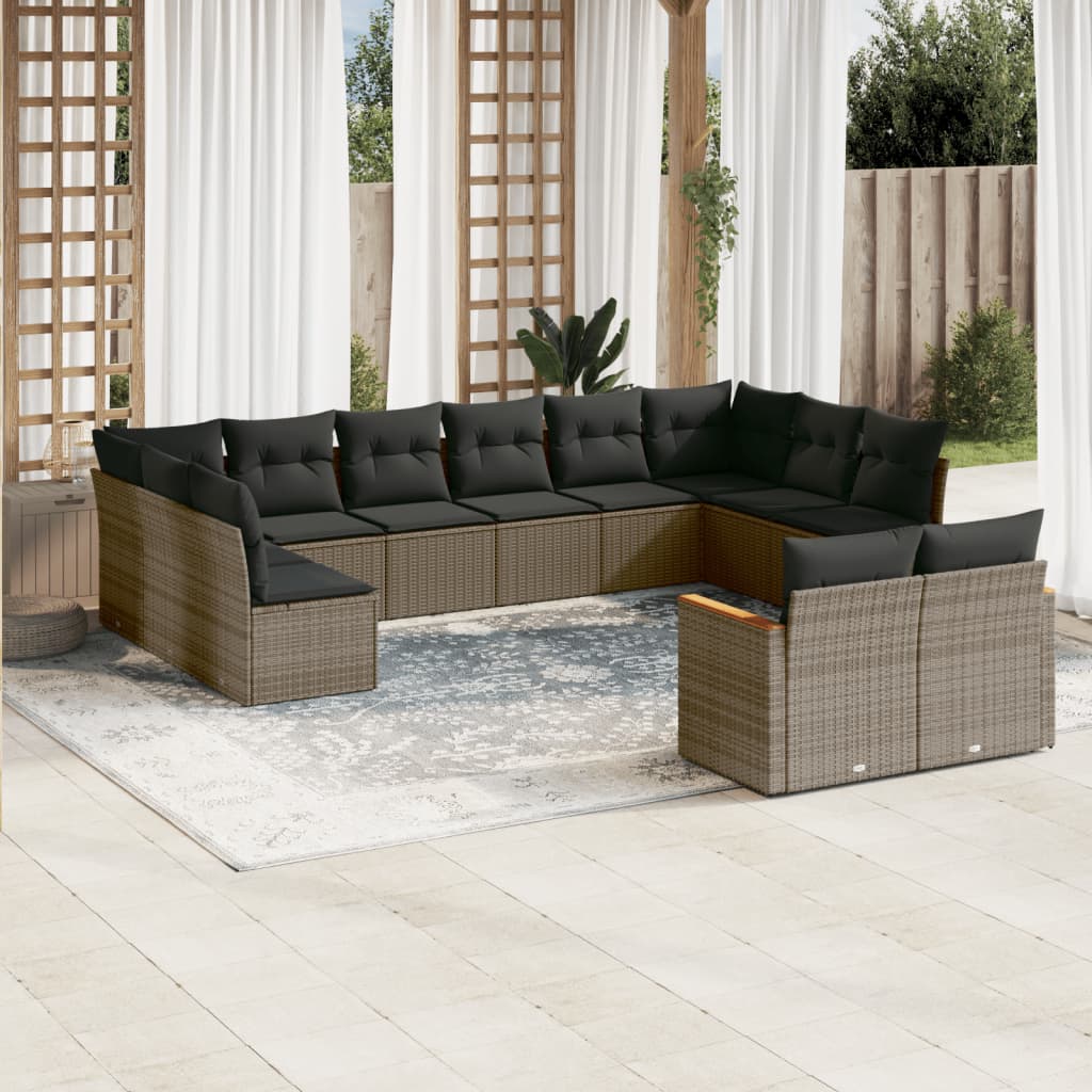 12-Delige Loungeset Met Kussens Poly Rattan Grijs