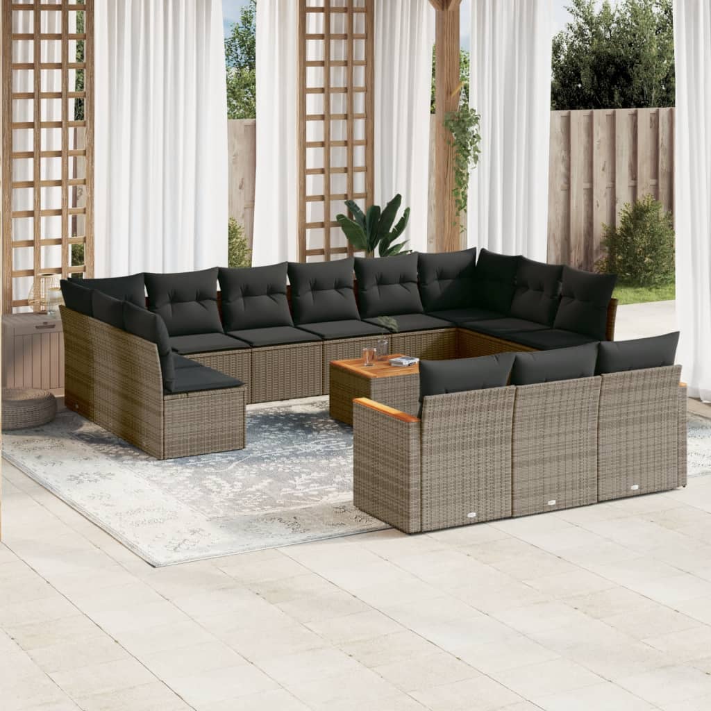 14-Delige Loungeset Met Kussens Poly Rattan Grijs