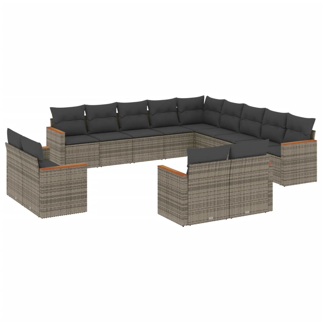 13-Delige Loungeset Met Kussens Poly Rattan Grijs