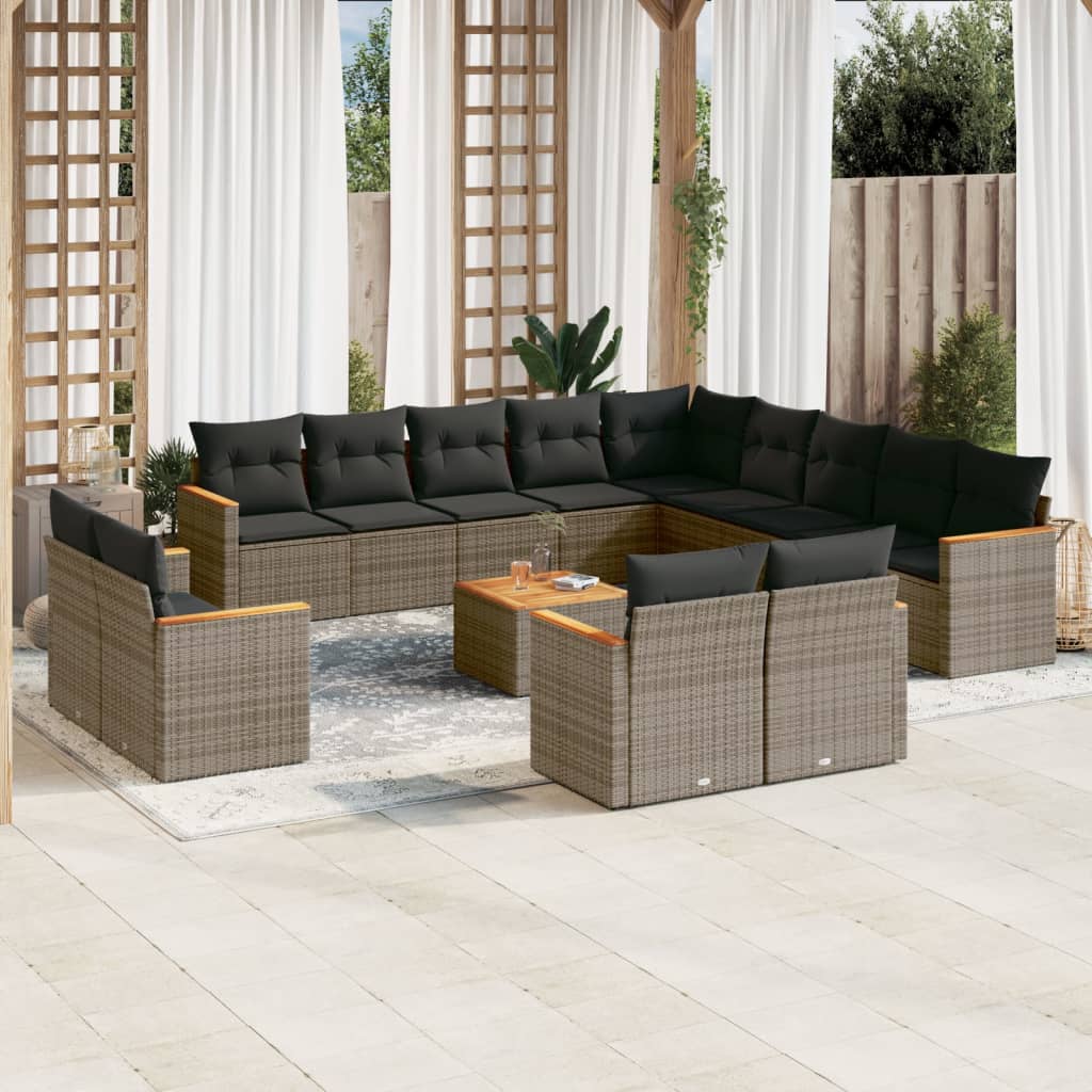 14-Delige Loungeset Met Kussens Poly Rattan Grijs