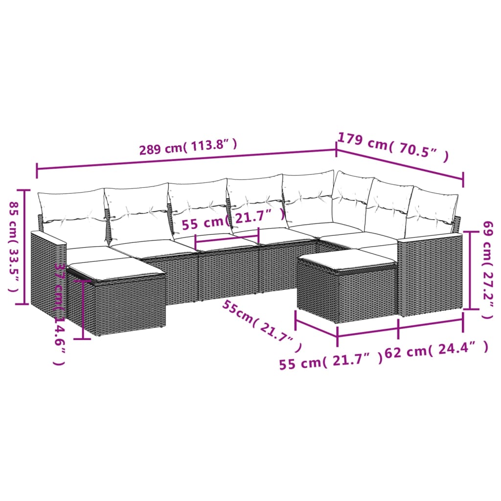 9-Delige Loungeset Met Kussens Poly Rattan Beige