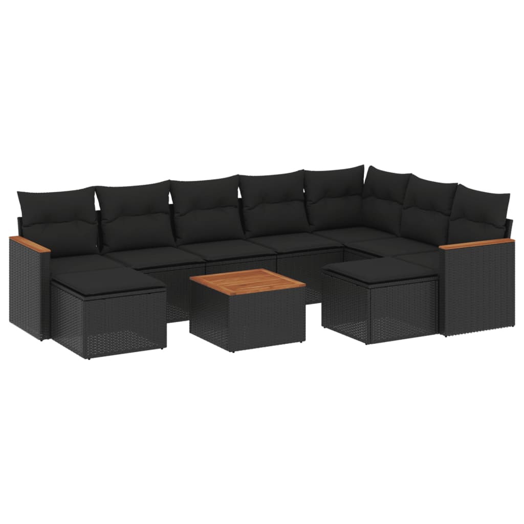 10-Delige Loungeset Met Kussens Poly Rattan Zwart