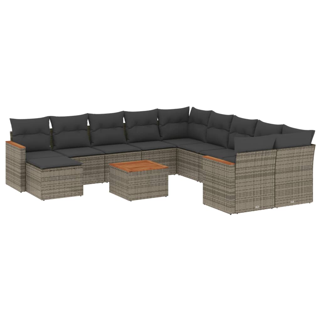 12-Delige Loungeset Met Kussens Poly Rattan Grijs