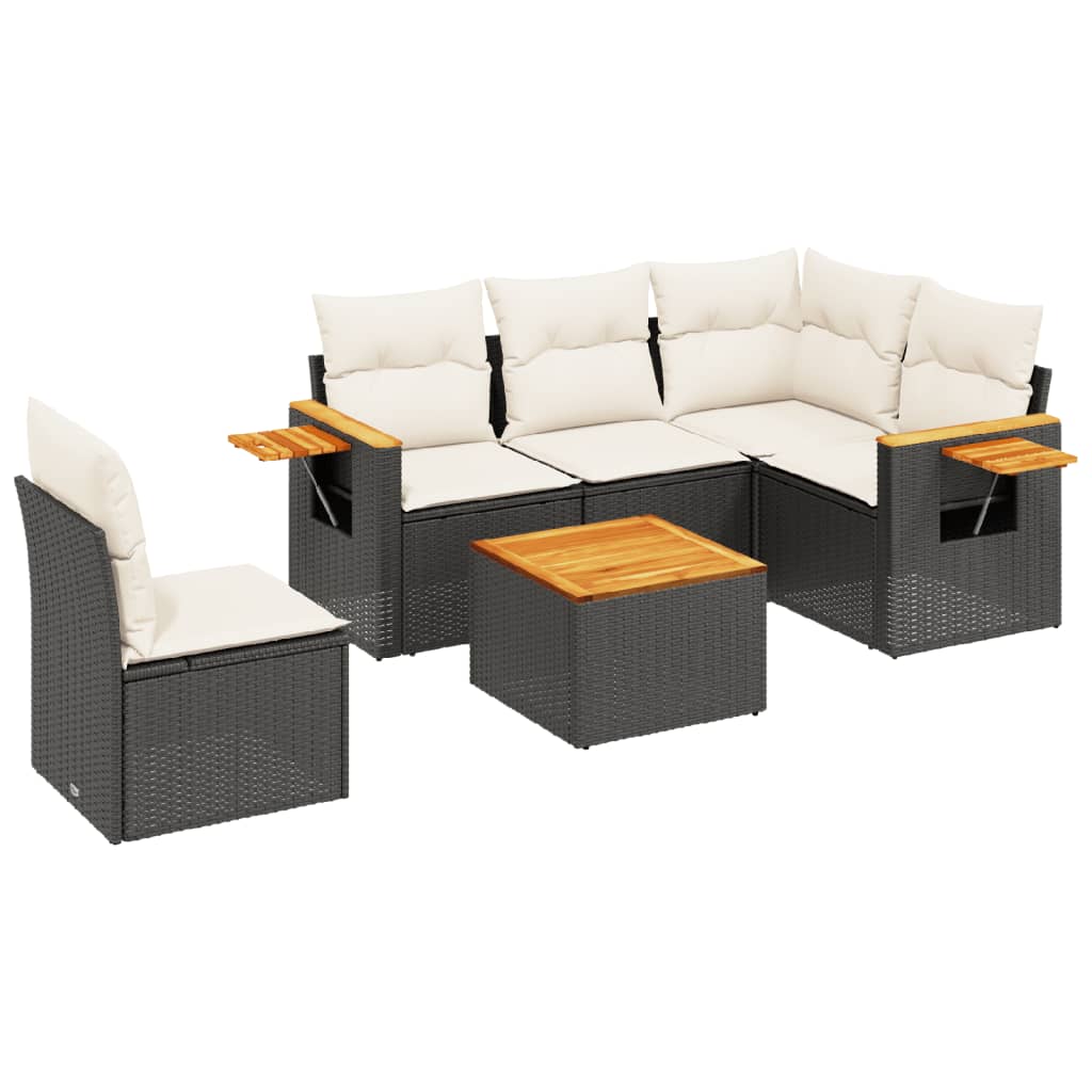 6-Delige Loungeset Met Kussens Poly Rattan Zwart