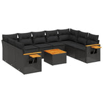 10-Delige Loungeset Met Kussens Poly Rattan Zwart