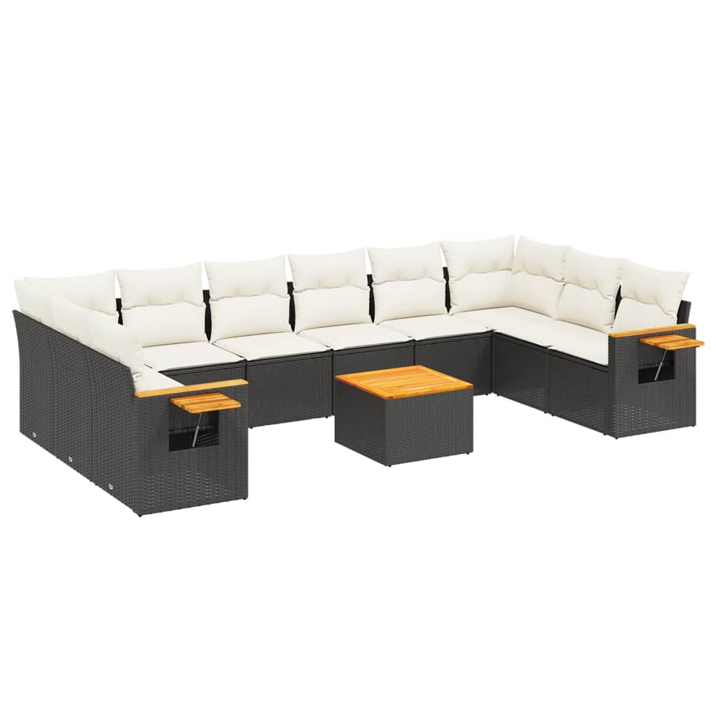 11-Delige Loungeset Met Kussens Poly Rattan Zwart