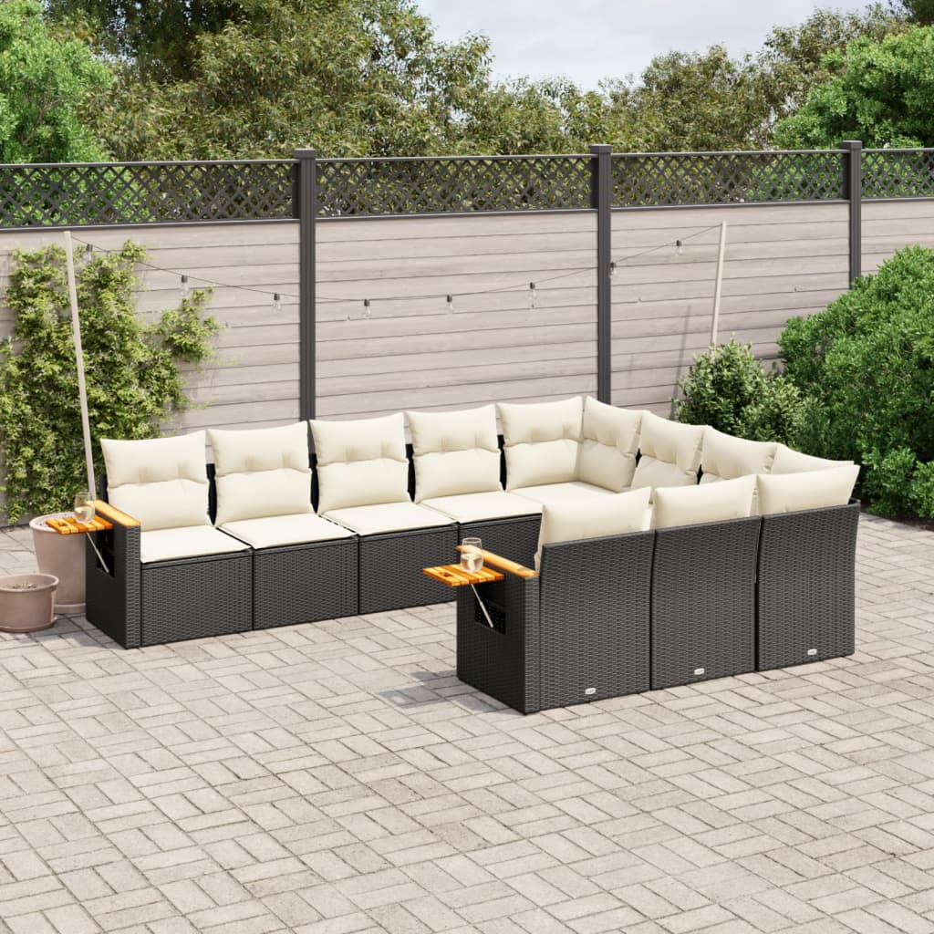 10-Delige Loungeset Met Kussens Poly Rattan Zwart