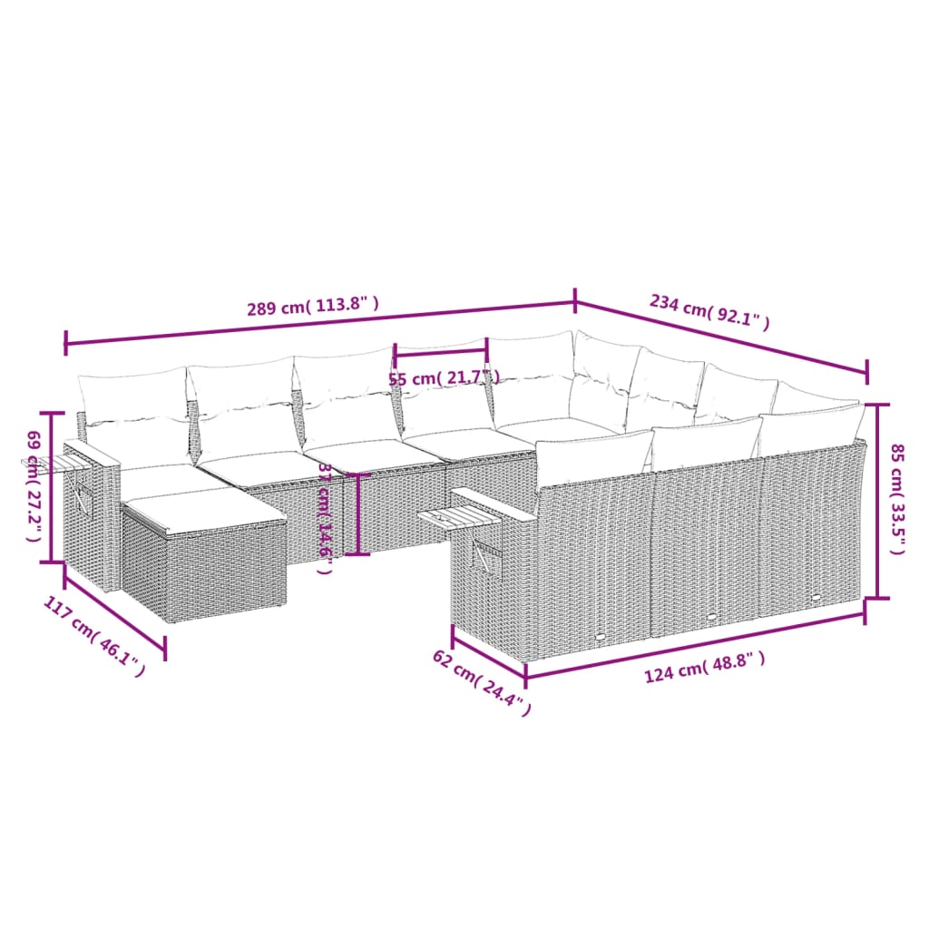 11-Delige Loungeset Met Kussens Poly Rattan Zwart