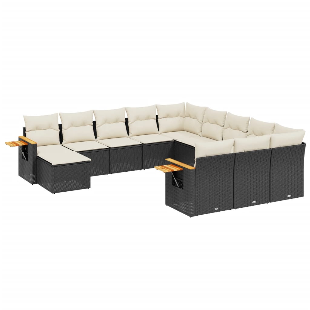 11-Delige Loungeset Met Kussens Poly Rattan Zwart