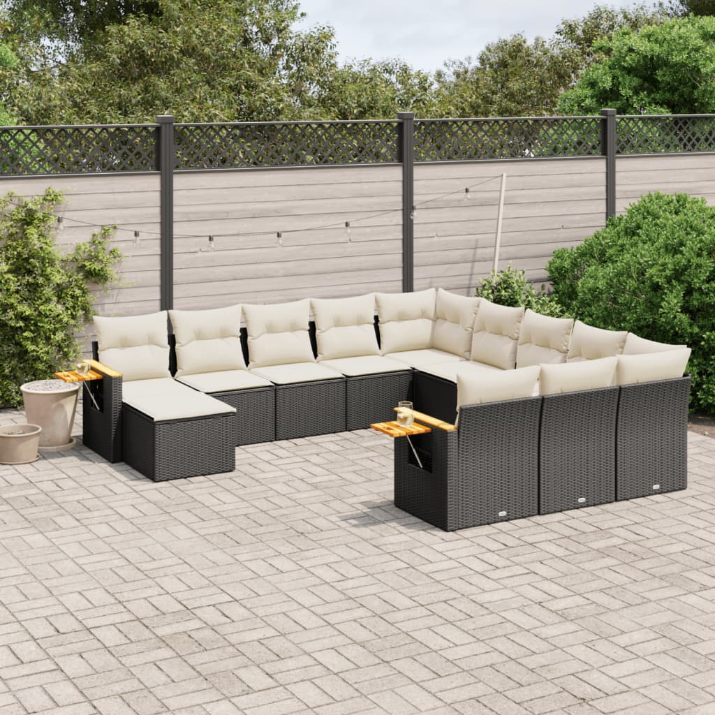 11-Delige Loungeset Met Kussens Poly Rattan Zwart