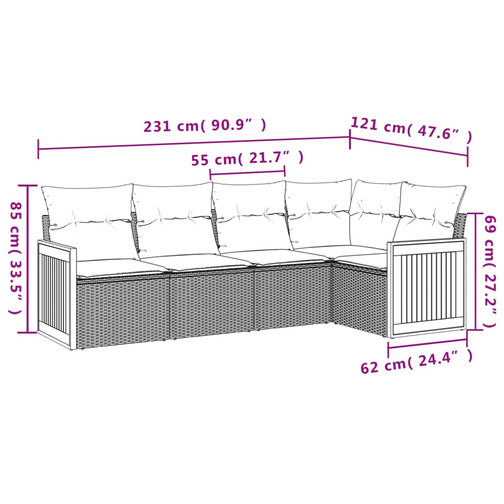 5-Delige Loungeset Met Kussens Poly Rattan Beige
